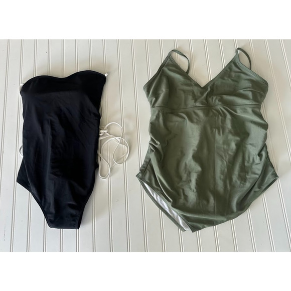 SHEIN Bundle of 2 One Piece Swimsuit Swim Beach Resort Size XL Green Black - Picture 1 of 9